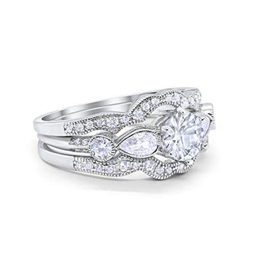 Three Piece Bridal Wedding Promise Ring Simulated Cubic Zirconia 925 Sterling Silver